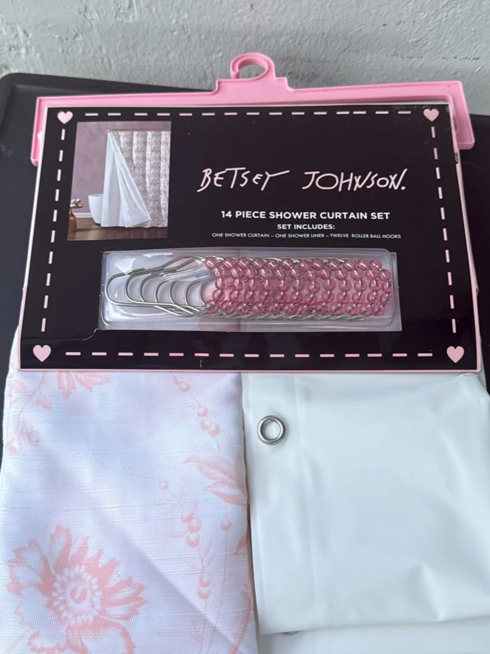 Betsey Johnson Pink and White Floral 14-Piece Shower Curtain Set
